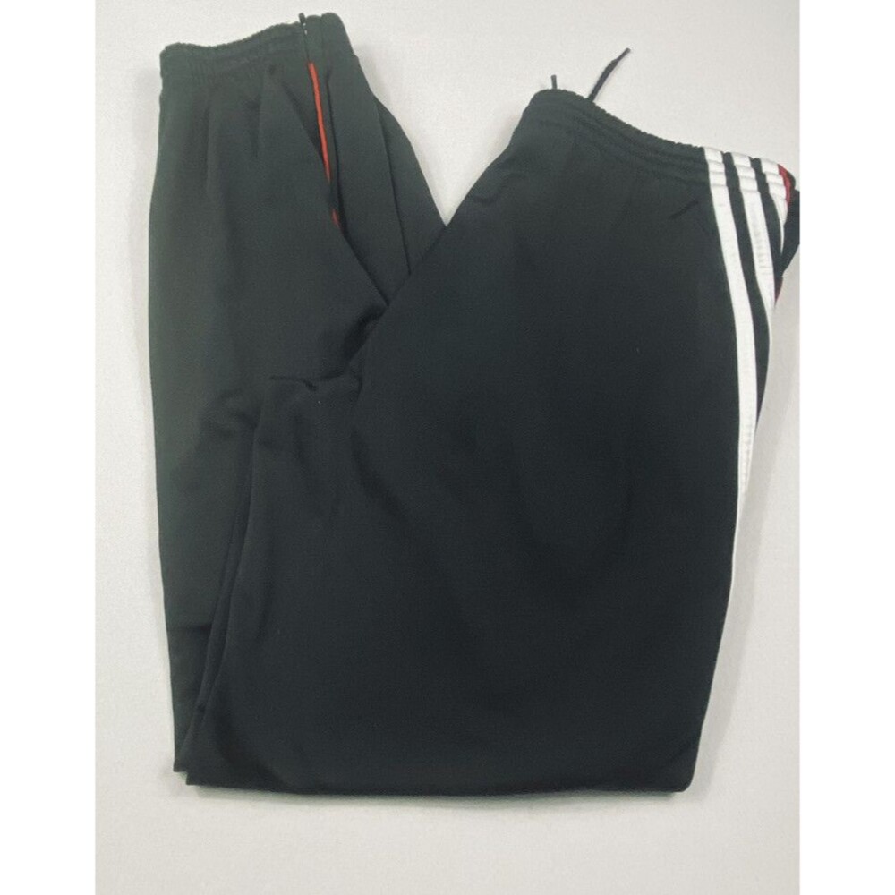 Adidas Mens Black Pants Brand w/ 3 Stripes White Red Elastic Zipper at Hem Sz L